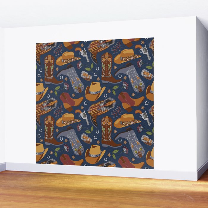 Embroidered cowgirls | Blue Wall Mural Gallery Image 2