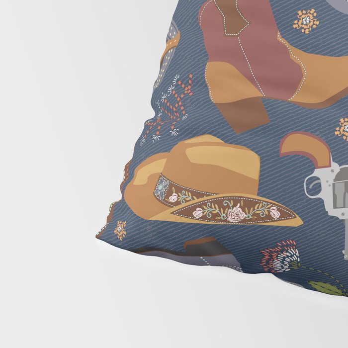 Embroidered cowgirls | Blue Pillow Sham Gallery Image 4