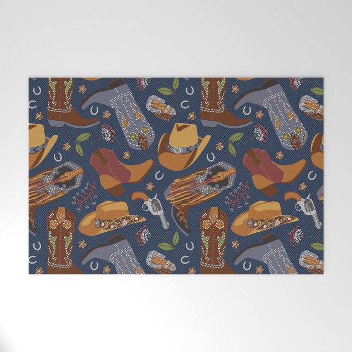 Embroidered cowgirls | Blue Welcome Mat Gallery Image 1