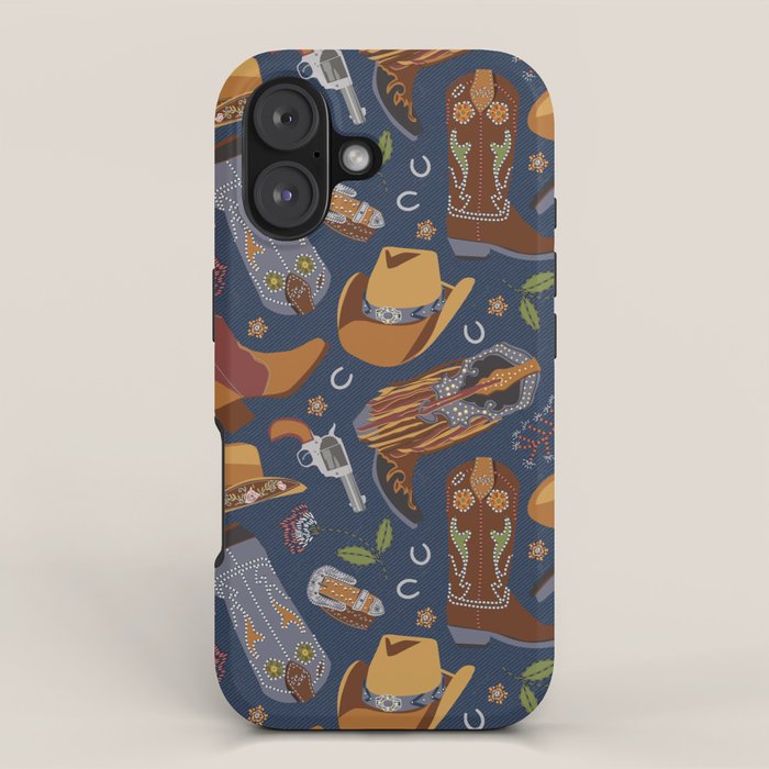 Embroidered cowgirls | Blue iPhone Case Gallery Image 1