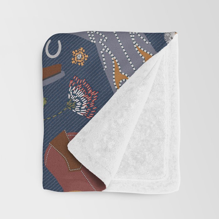 Embroidered cowgirls | Blue Throw Blanket Gallery Image 3