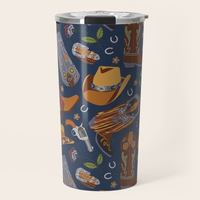 Embroidered cowgirls | Blue Travel Mug Gallery Image 1