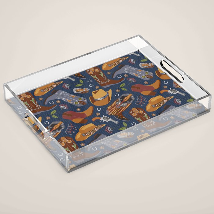 Embroidered cowgirls | Blue Acrylic Tray Gallery Image 1