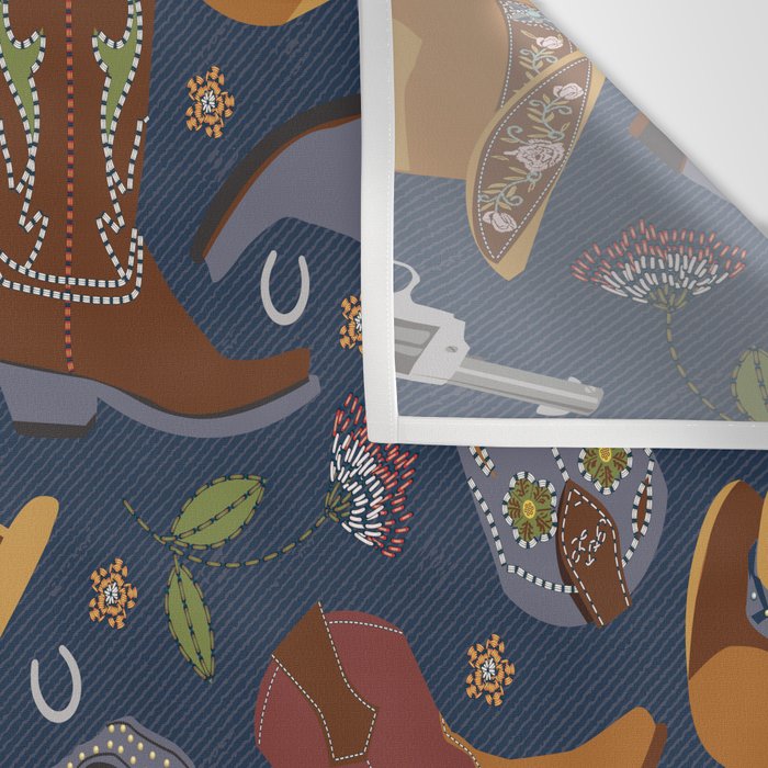 Embroidered cowgirls | Blue Wall Tapestry Gallery Image 3