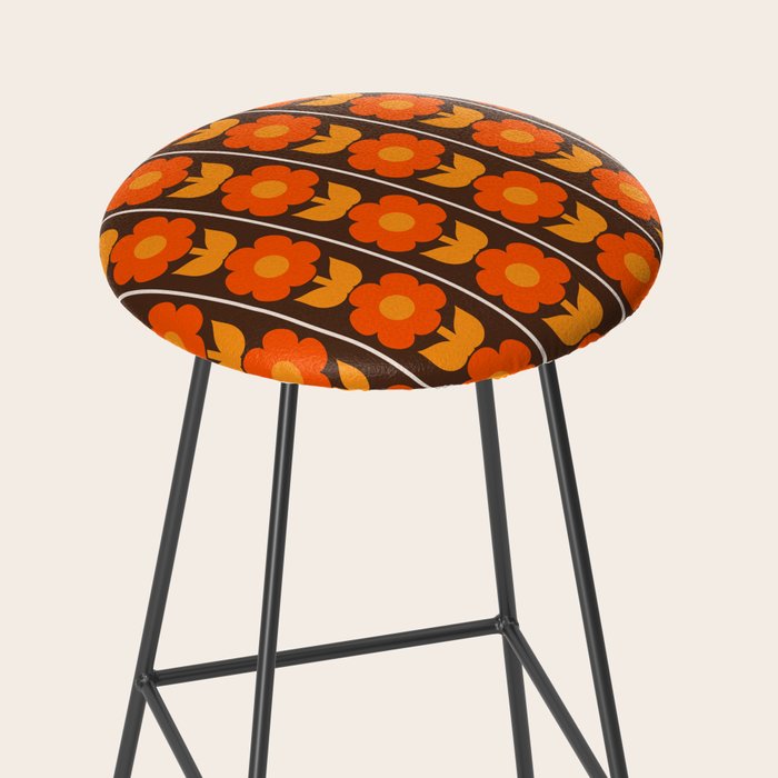 Jonnty Flowers Retro Floral Stripe Pattern in 70s Brown and Orange Stool Gallery Image 2