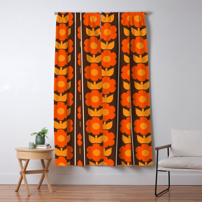 Jonnty Flowers Retro Floral Stripe Pattern in 70s Brown and Orange Window Curtain Gallery Image 5
