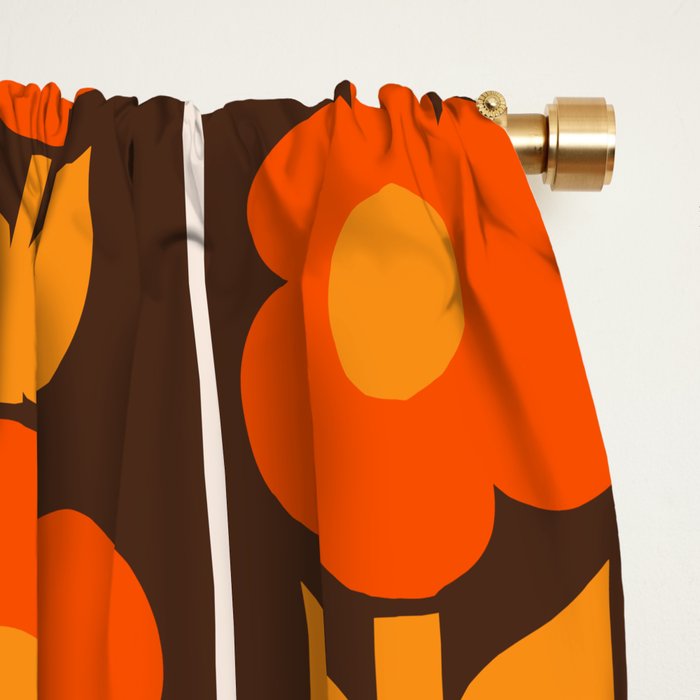 Jonnty Flowers Retro Floral Stripe Pattern in 70s Brown and Orange Window Curtain Gallery Image 2