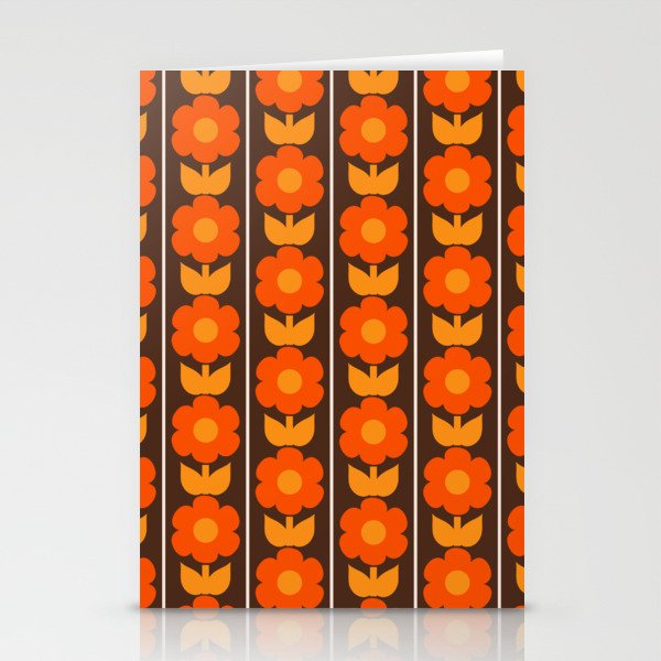 Jonnty Flowers Retro Floral Stripe Pattern in 70s Brown and Orange Stationery Card Gallery Image 2