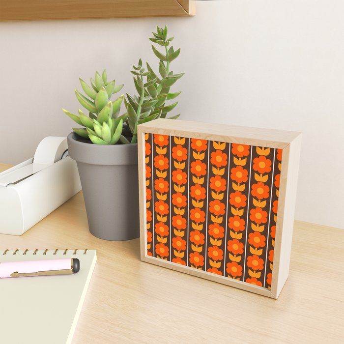 Jonnty Flowers Retro Floral Stripe Pattern in 70s Brown and Orange Mini Art Print Gallery Image 2