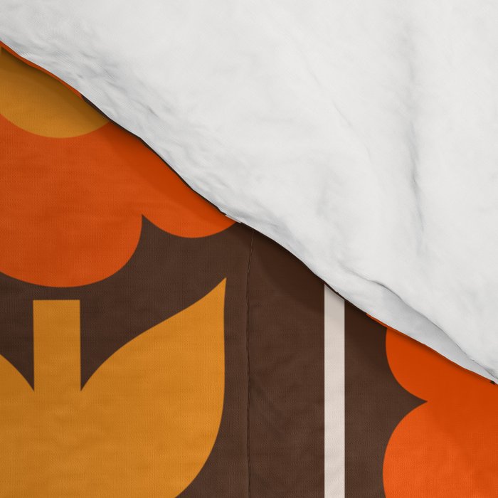 Jonnty Flowers Retro Floral Stripe Pattern in 70s Brown and Orange Comforter Gallery Image 4