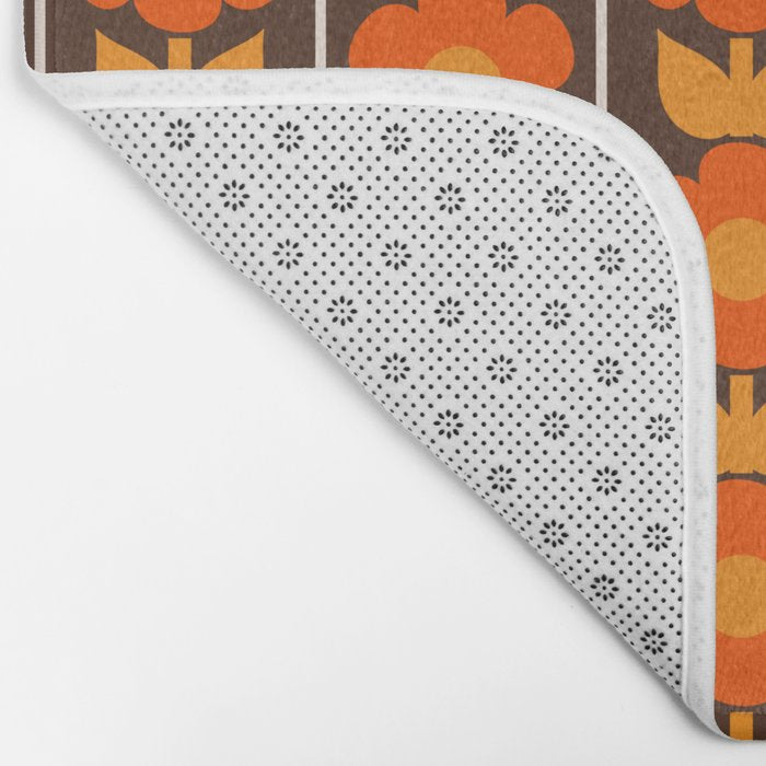Jonnty Flowers Retro Floral Stripe Pattern in 70s Brown and Orange Bath Mat Gallery Image 2