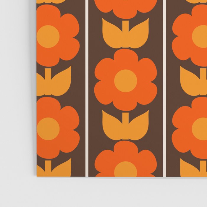 Jonnty Flowers Retro Floral Stripe Pattern in 70s Brown and Orange Poster Gallery Image 3