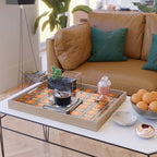 Jonnty Flowers Retro Floral Stripe Pattern in 70s Brown and Orange Serving Tray Gallery Image 2