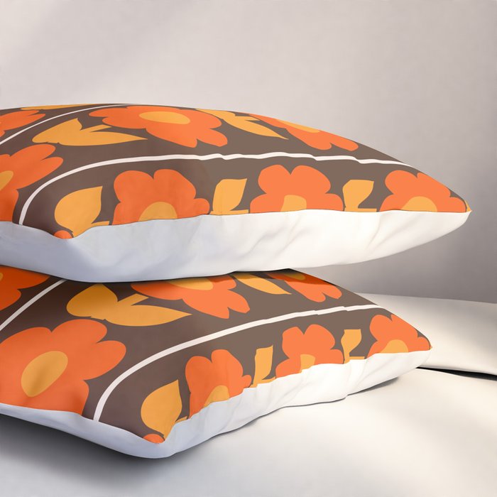 Jonnty Flowers Retro Floral Stripe Pattern in 70s Brown and Orange Pillow Sham Gallery Image 3