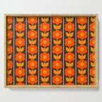 Jonnty Flowers Retro Floral Stripe Pattern in 70s Brown and Orange Serving Tray Gallery Image 1