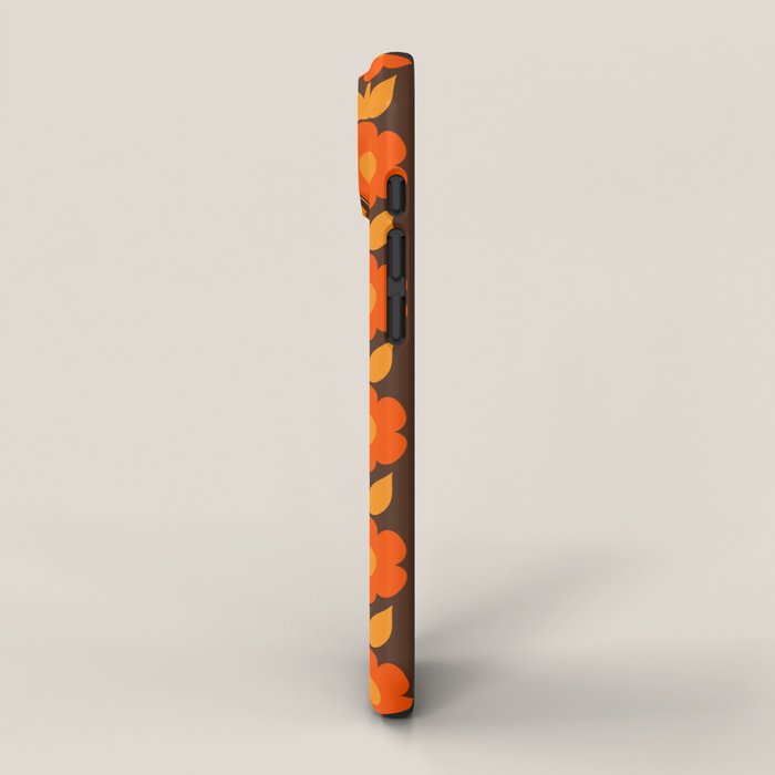 Jonnty Flowers Retro Floral Stripe Pattern in 70s Brown and Orange iPhone Case Gallery Image 2