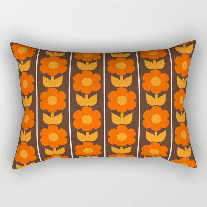 Jonnty Flowers Retro Floral Stripe Pattern in 70s Brown and Orange Rectangular Pillow Gallery Image 2