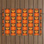 Jonnty Flowers Retro Floral Stripe Pattern in 70s Brown and Orange Outdoor Rug Gallery Image 1