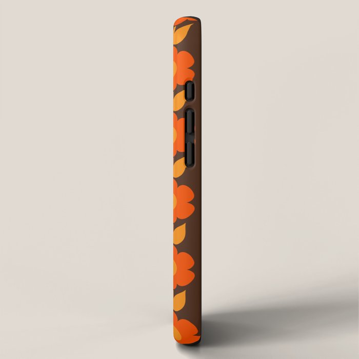 Jonnty Flowers Retro Floral Stripe Pattern in 70s Brown and Orange iPhone Case Gallery Image 2