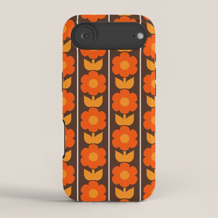Jonnty Flowers Retro Floral Stripe Pattern in 70s Brown and Orange iPhone Case Gallery Image 2