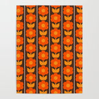 Jonnty Flowers Retro Floral Stripe Pattern in 70s Brown and Orange Poster Gallery Image 4