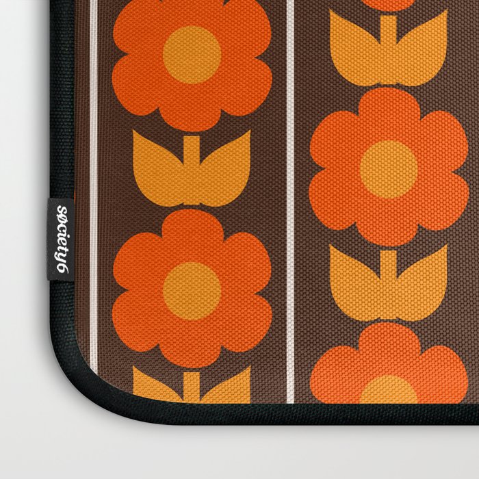 Jonnty Flowers Retro Floral Stripe Pattern in 70s Brown and Orange Laptop Sleeve Gallery Image 3
