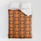 Jonnty Flowers Retro Floral Stripe Pattern in 70s Brown and Orange Duvet Cover Gallery Image 6