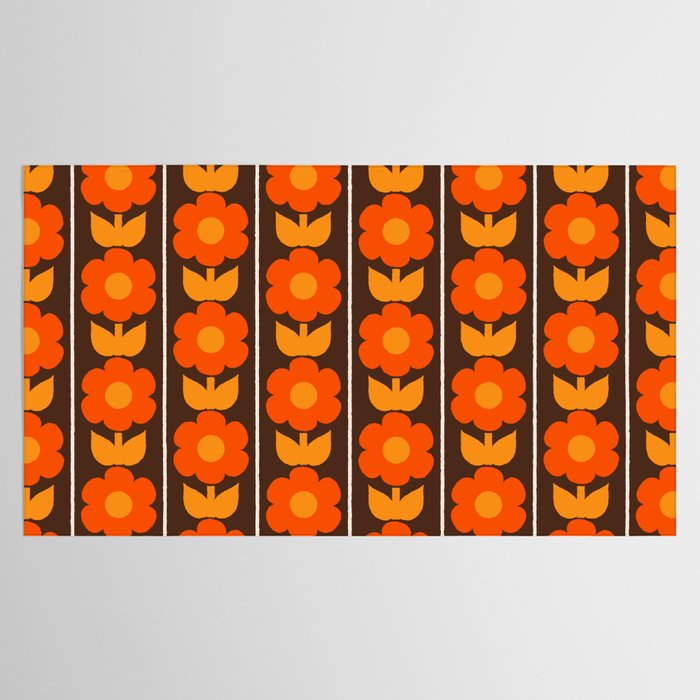 Jonnty Flowers Retro Floral Stripe Pattern in 70s Brown and Orange Tablecloth Gallery Image 2