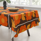 Jonnty Flowers Retro Floral Stripe Pattern in 70s Brown and Orange Tablecloth Gallery Image 3