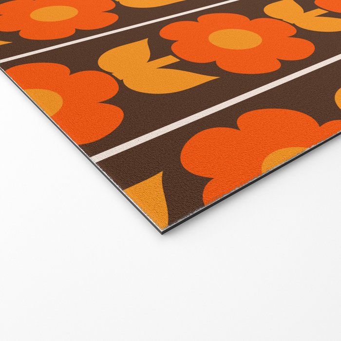 Jonnty Flowers Retro Floral Stripe Pattern in 70s Brown and Orange Welcome Mat Gallery Image 2