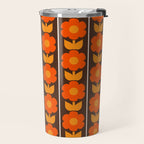 Jonnty Flowers Retro Floral Stripe Pattern in 70s Brown and Orange Travel Mug Gallery Image 2
