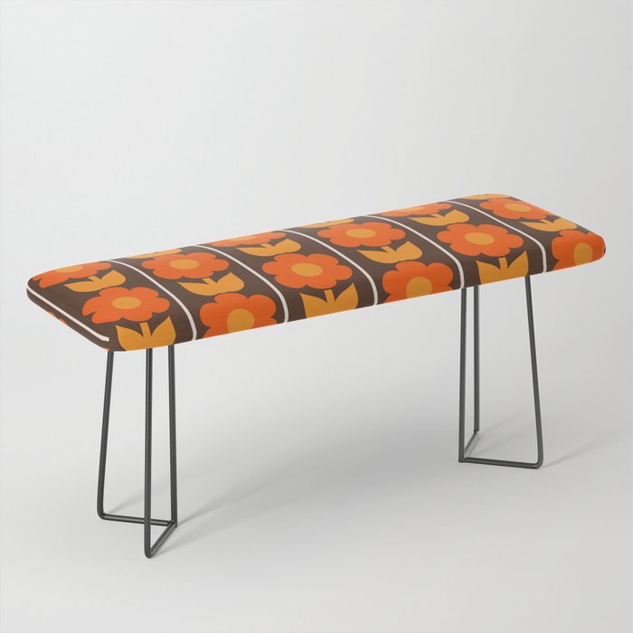 Jonnty Flowers Retro Floral Stripe Pattern in 70s Brown and Orange Bench Gallery Image 1