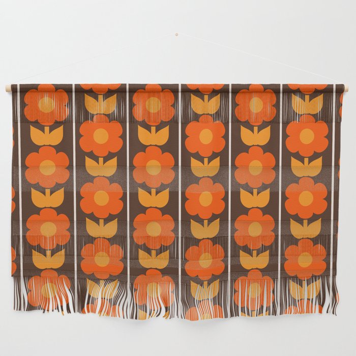Jonnty Flowers Retro Floral Stripe Pattern in 70s Brown and Orange Wall Hanging Gallery Image 1