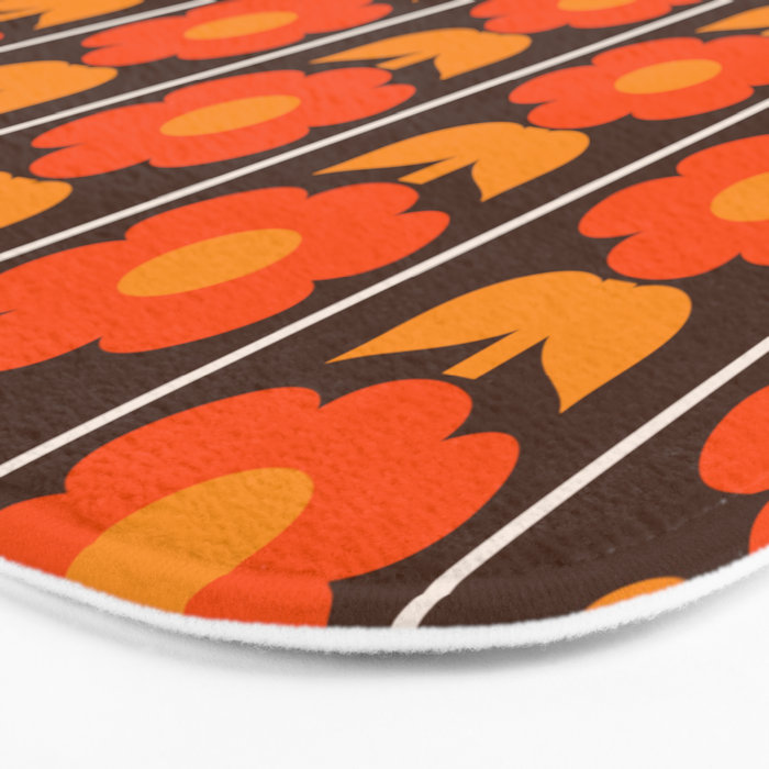 Jonnty Flowers Retro Floral Stripe Pattern in 70s Brown and Orange Bath Mat Gallery Image 3