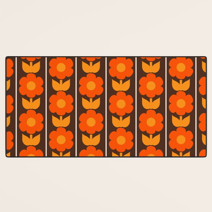 Jonnty Flowers Retro Floral Stripe Pattern in 70s Brown and Orange Desk Mat Gallery Image 3