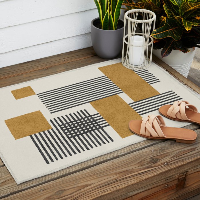 Stripes and Square Composition - Abstract Outdoor Rug Gallery Image 2