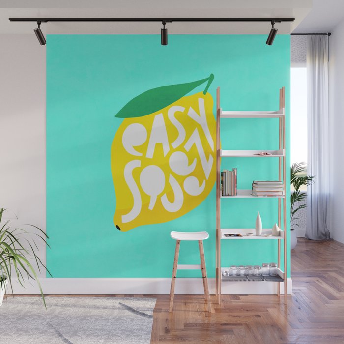 Big Fruit Lemon 'Easy Squeezy' Typographic pun  Wall Mural Gallery Image 1