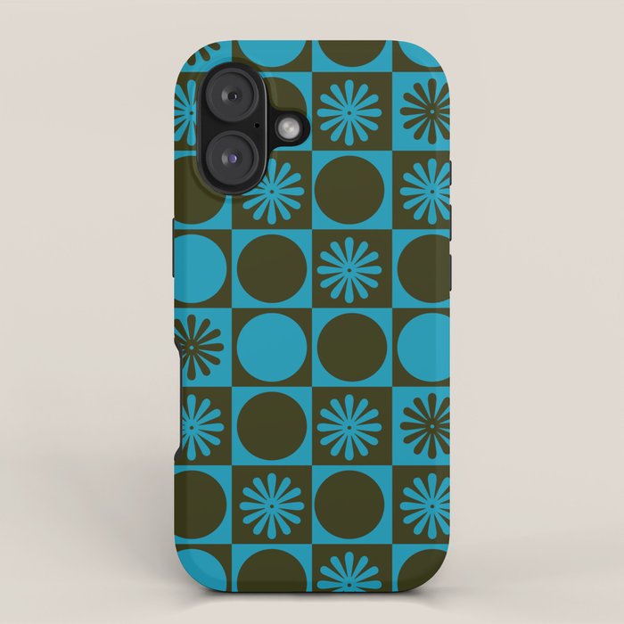 Retro Checkered Pattern (Muted Blue / Dark Green) iPhone Case Gallery Image 1