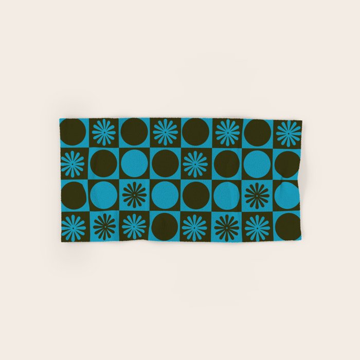 Retro Checkered Pattern (Muted Blue / Dark Green) Bath Towel Gallery Image 1
