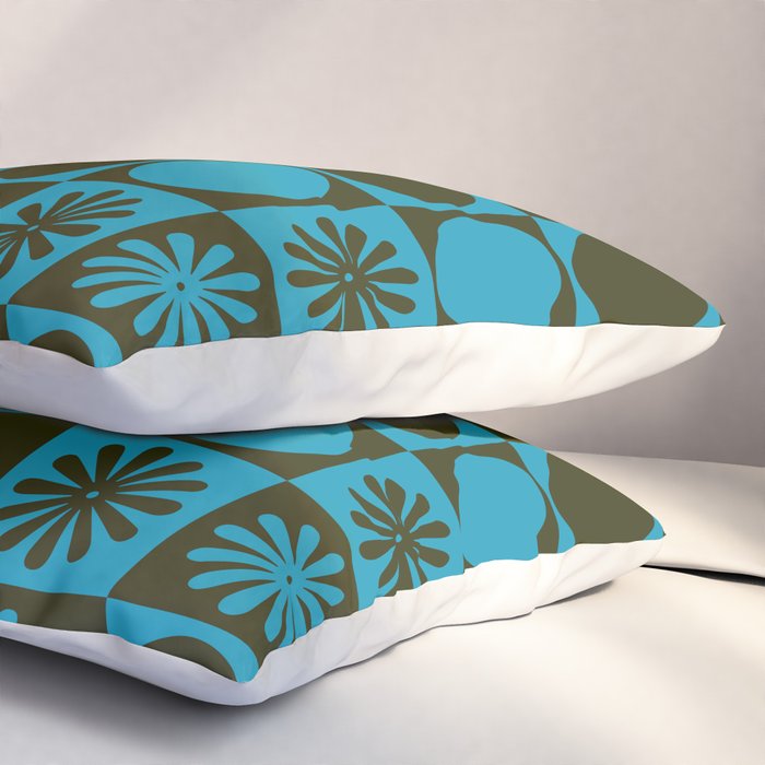 Retro Checkered Pattern (Muted Blue / Dark Green) Pillow Sham Gallery Image 3