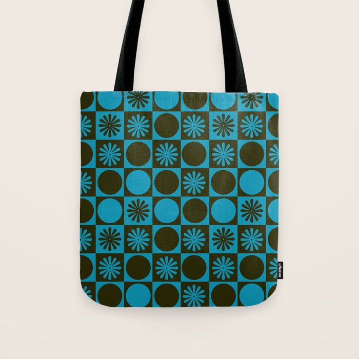 Retro Checkered Pattern (Muted Blue / Dark Green) Tote Bag Gallery Image 1