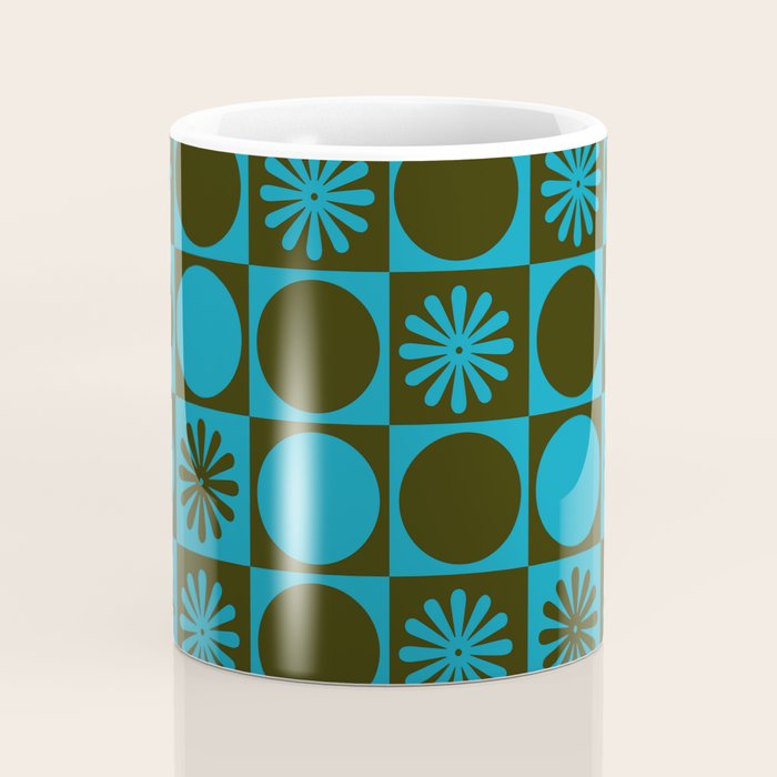 Retro Checkered Pattern (Muted Blue / Dark Green) Coffee Mug Gallery Image 4