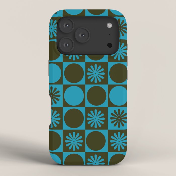 Retro Checkered Pattern (Muted Blue / Dark Green) iPhone Case Gallery Image 3