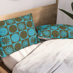 Retro Checkered Pattern (Muted Blue / Dark Green) Pillow Sham Gallery Image 2
