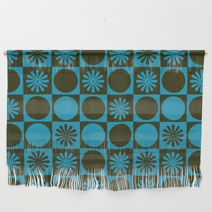 Retro Checkered Pattern (Muted Blue / Dark Green) Wall Hanging Gallery Image 1