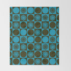 Retro Checkered Pattern (Muted Blue / Dark Green) Throw Blanket Gallery Image 2