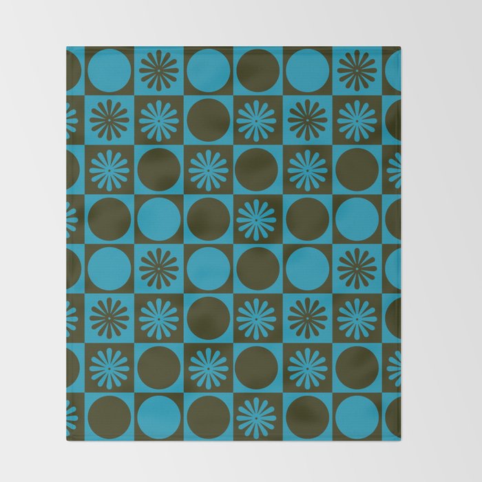 Retro Checkered Pattern (Muted Blue / Dark Green) Throw Blanket Gallery Image 2