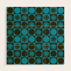 Retro Checkered Pattern (Muted Blue / Dark Green) Wood Wall Art Gallery Image 1