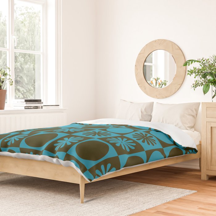 Retro Checkered Pattern (Muted Blue / Dark Green) Duvet Cover Gallery Image 2