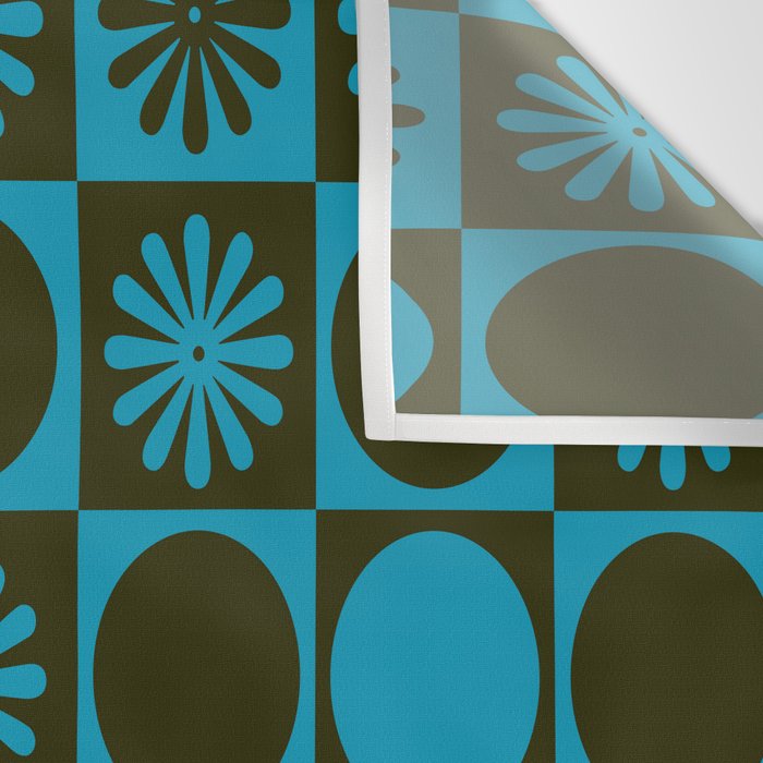 Retro Checkered Pattern (Muted Blue / Dark Green) Wall Tapestry Gallery Image 3